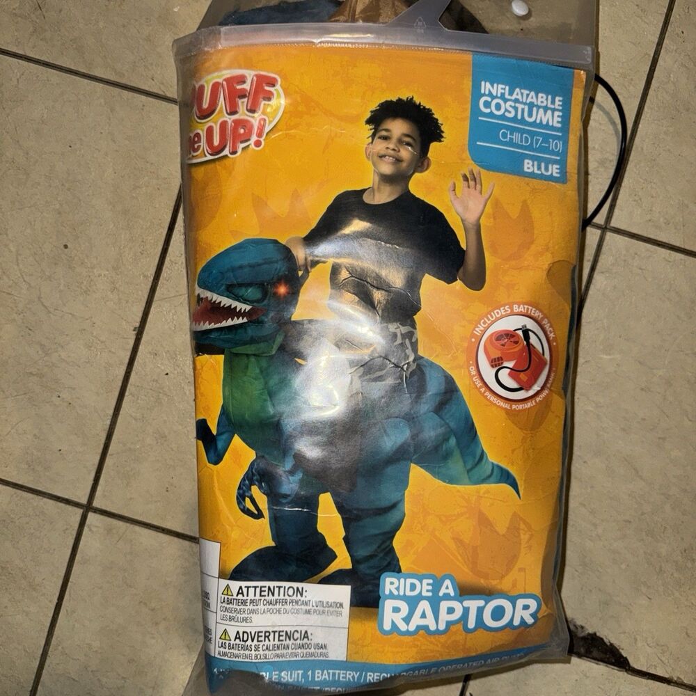Puff Me Up Inflatable Ride A Raptor Costume Child 7-10 Blue